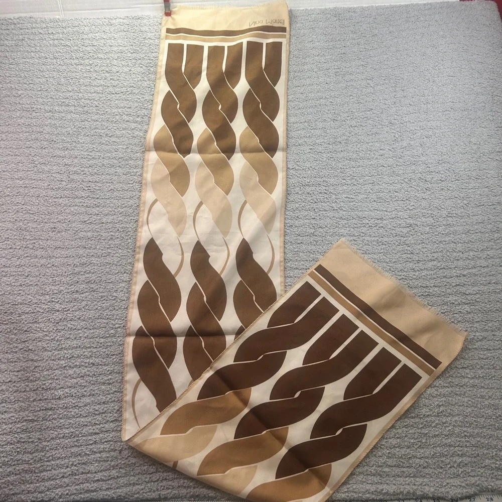 Nina Martell Scarf Geometric Mod Brown Tan OS Vintage 60s 70s Retro Chic